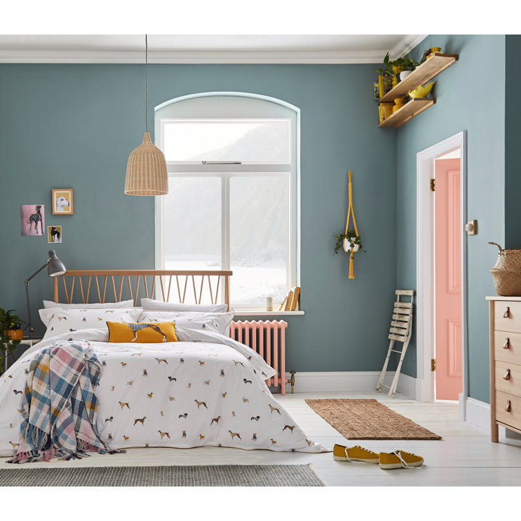 JOULES Harbour Dogs White/Brown Percale 180 TC Reversible Duvet Cover